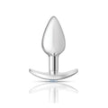 Silver metallic anal plug with smooth teardrop head and curved base from Cheeky Charms Silver Anchor kit