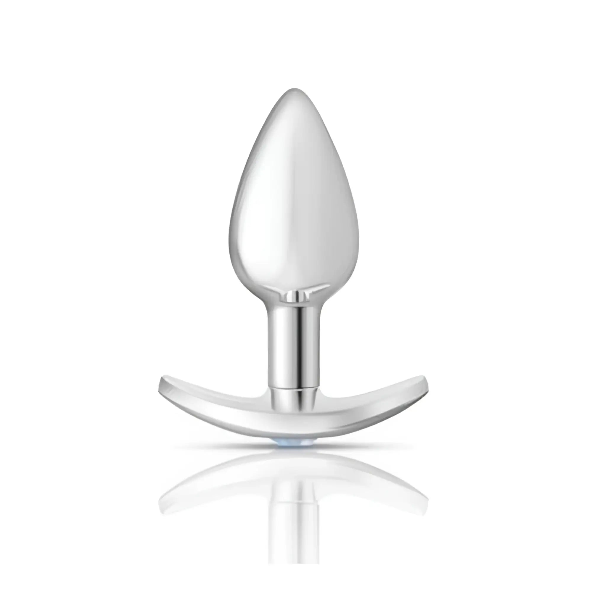 Silver metallic anal plug with smooth teardrop head and curved base from Cheeky Charms Silver Anchor kit
