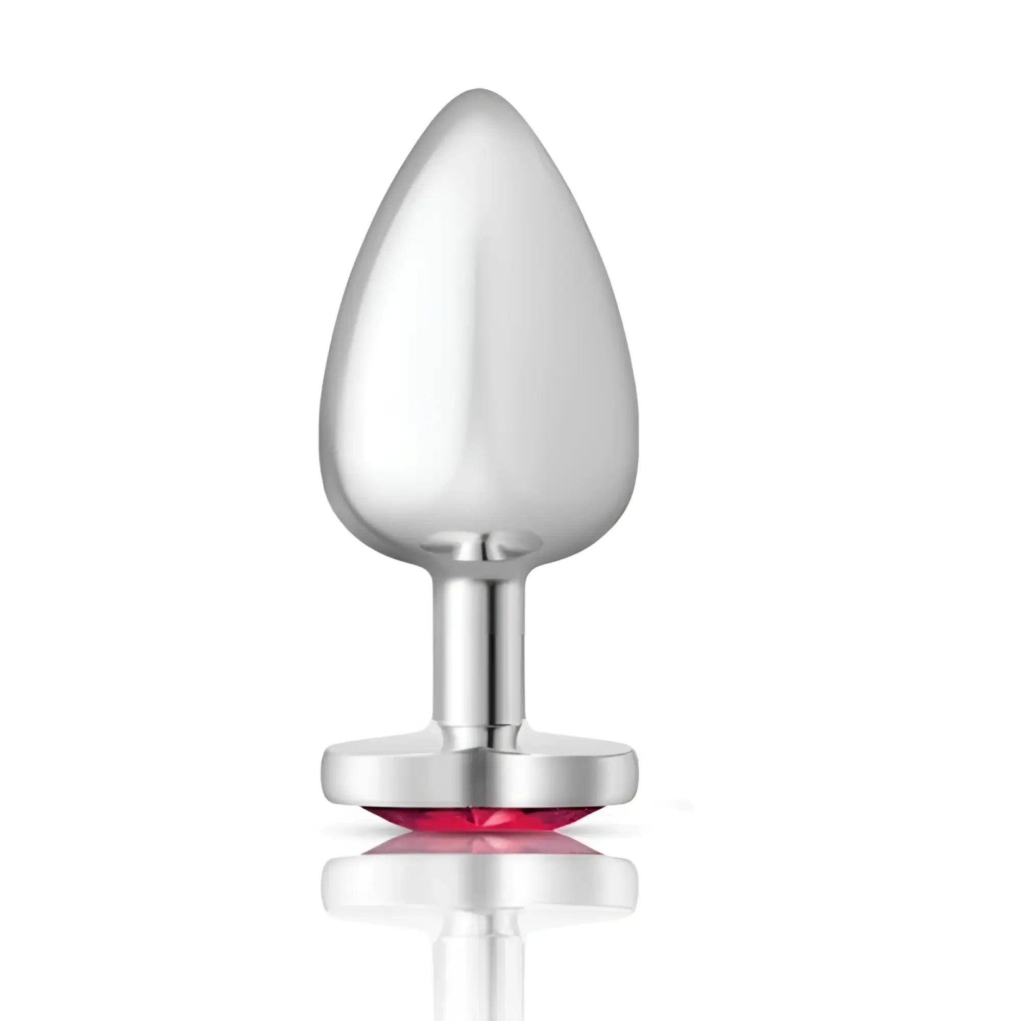 Silver-plated cheeky charms large metal butt plug with red heart-shaped gemstone base for intimate use