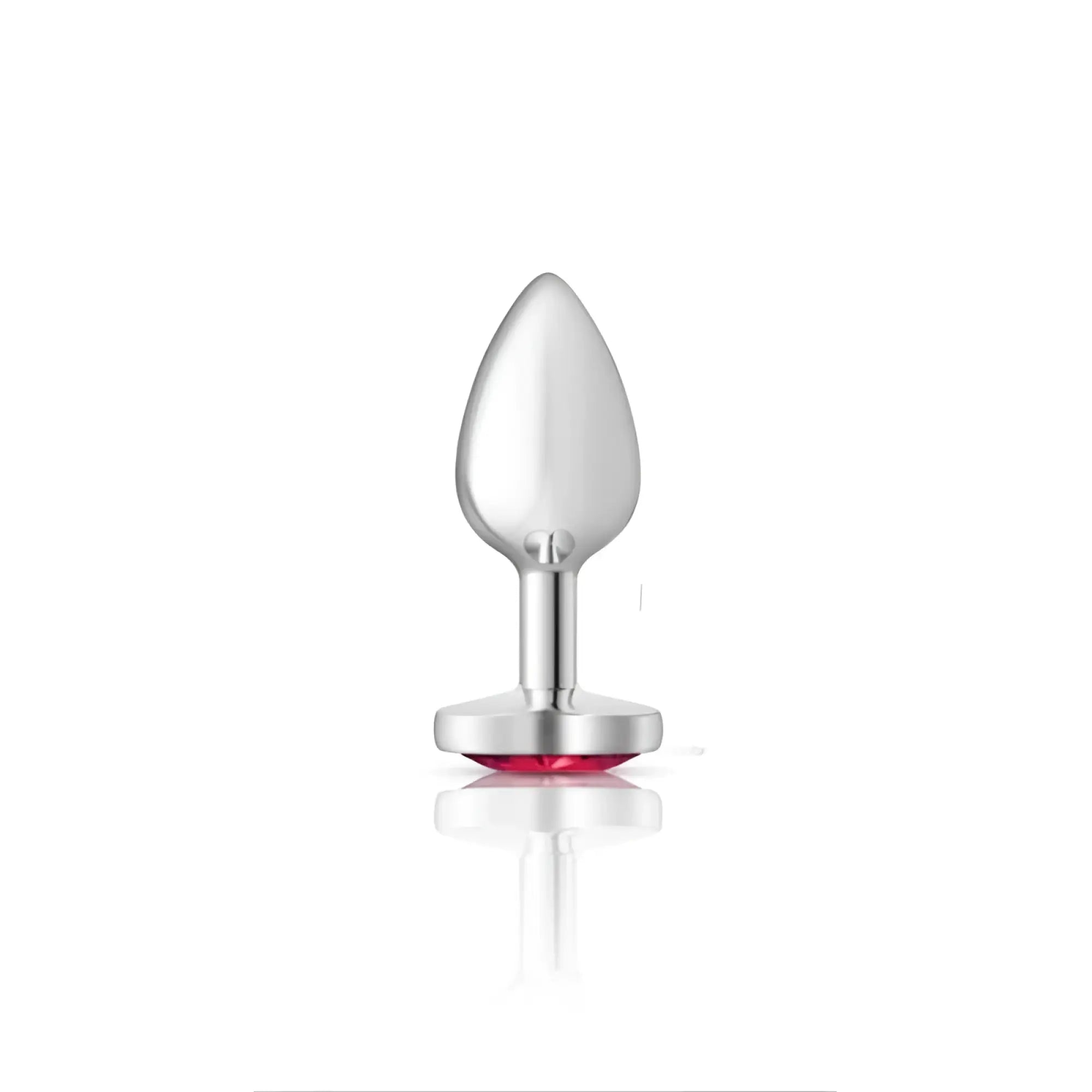 Cheeky Charms silver metal butt plug small with teardrop head and heart pink jewel accent at the base