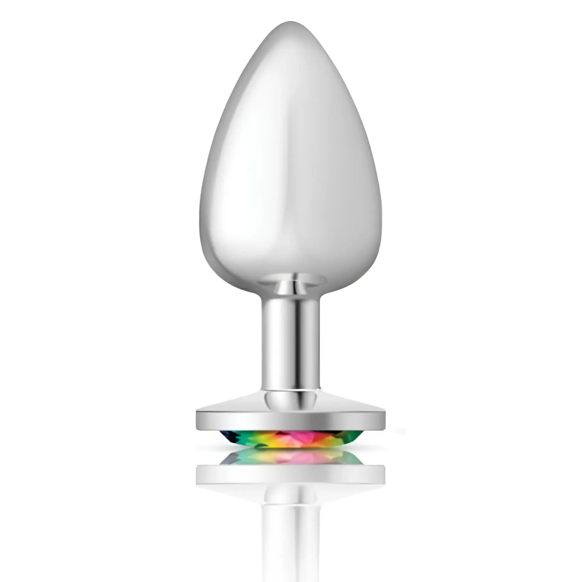 Cheeky charms silver round butt plug large with a silver-plated teardrop head and rainbow jewel base