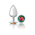 Silver-plated large butt plug with a faceted rainbow-colored gemstone cap from Cheeky Charms