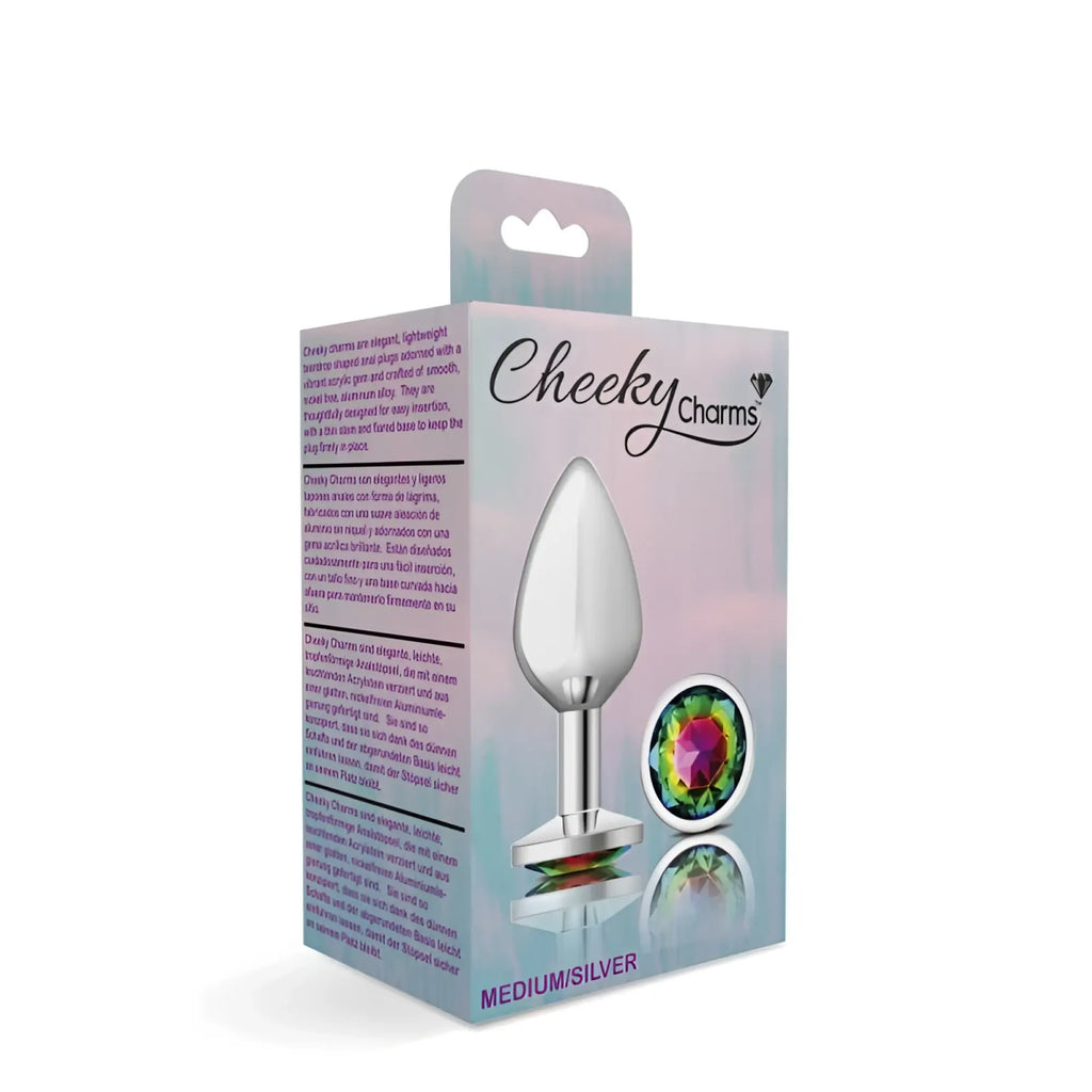 Silver medium-sized cheeky charms anal plug with polished metallic finish and teardrop design by cheeky charms