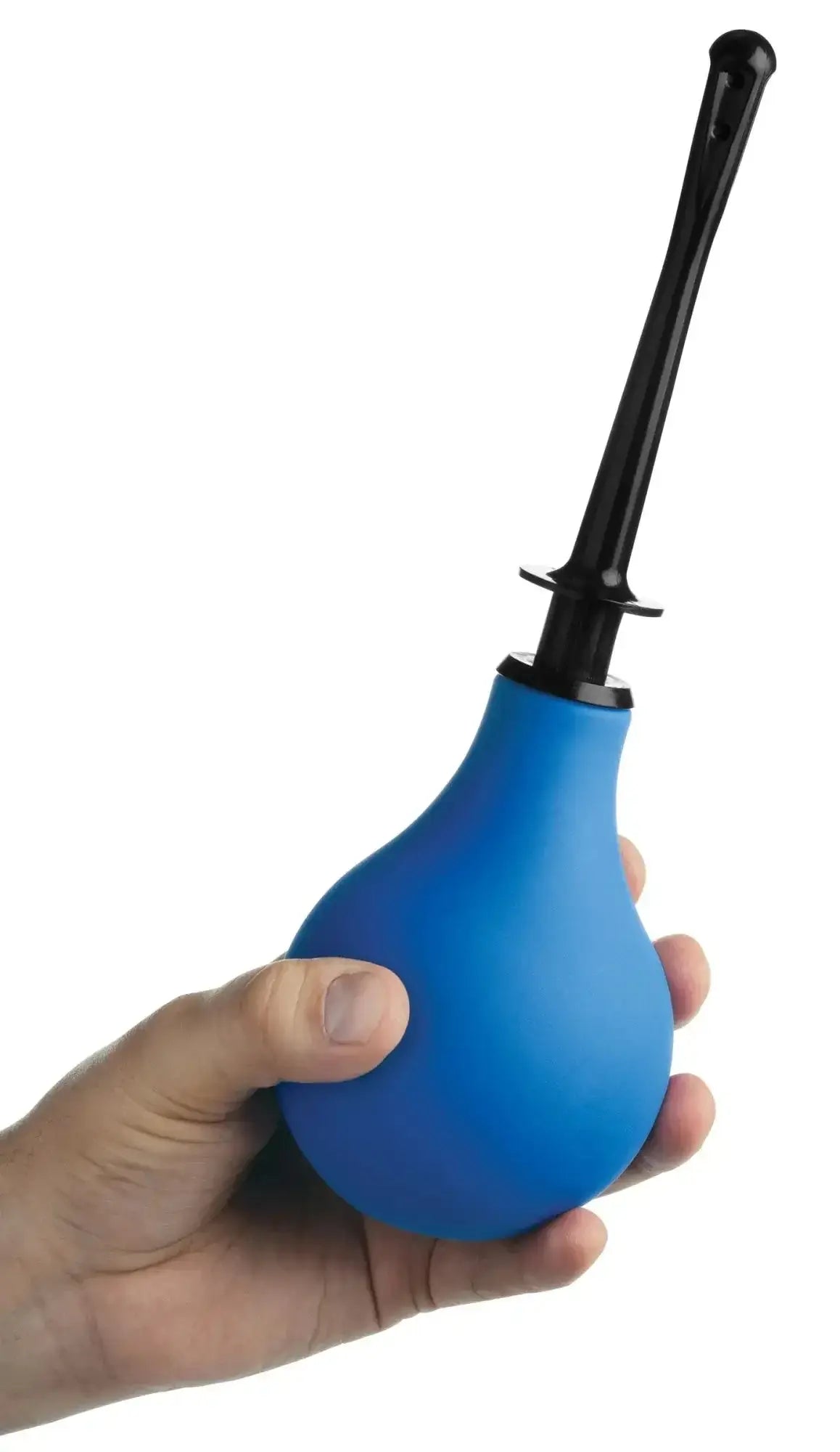 Blue rubber bulb with black plastic nozzle from cleanstream premium one way valve anal douche set