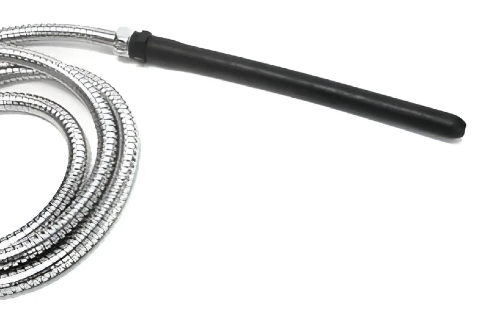 Black-handled temperature probe with coiled metallic sensor and silicone tip for cleanstream comfort nozzle use