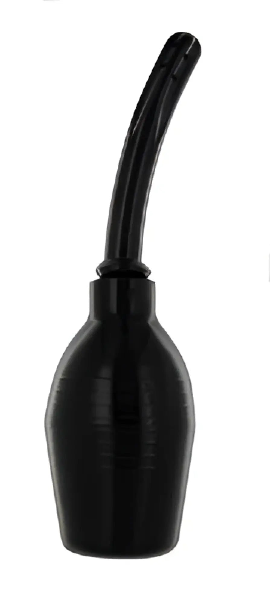 Black plastic CleanStream Deluxe enema bulb with curved nozzle and ribbed texture for comfortable use