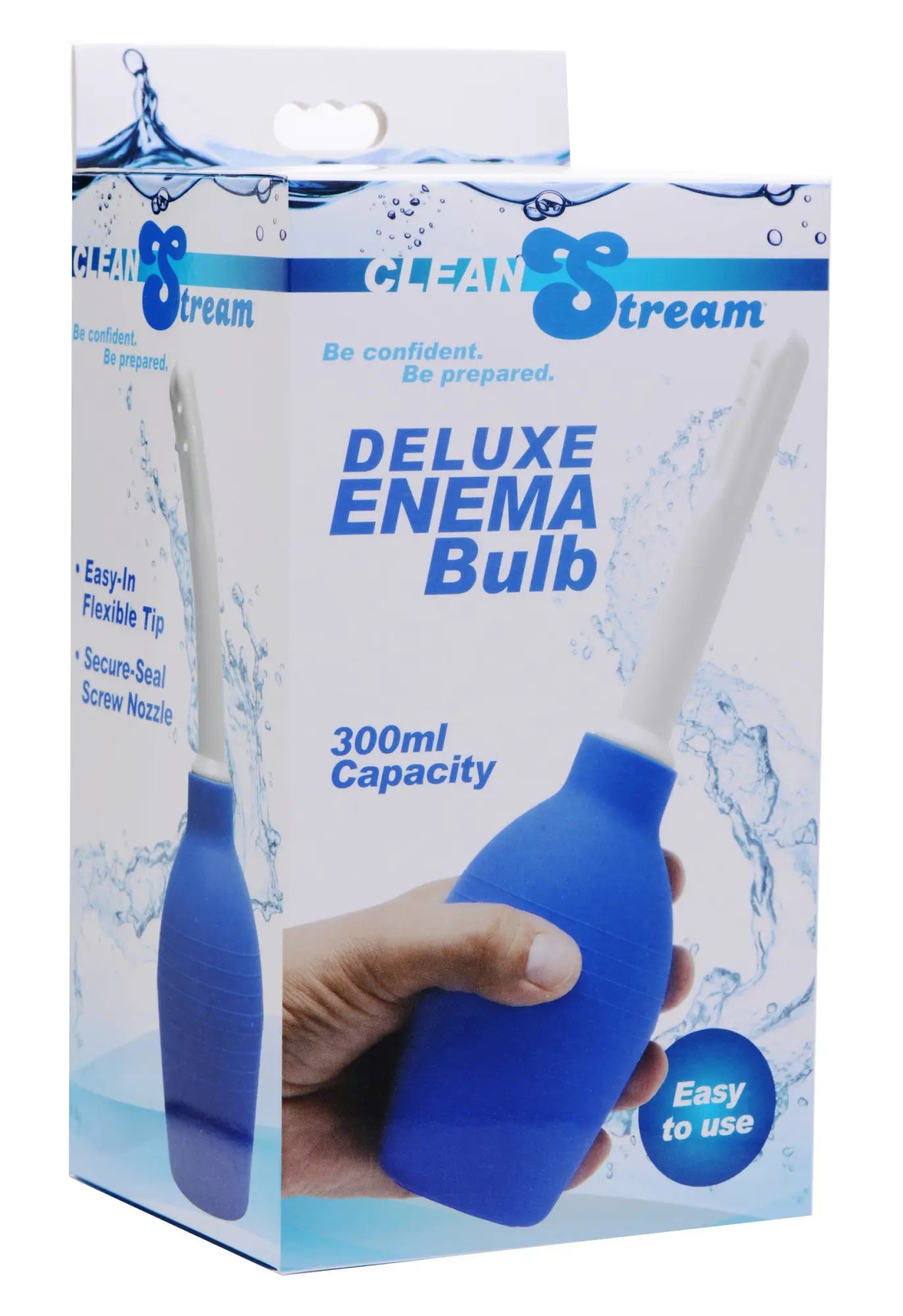 Cleanstream deluxe enema bulb blue with white flexible tip and screw nozzle made of blue plastic for personal hygiene