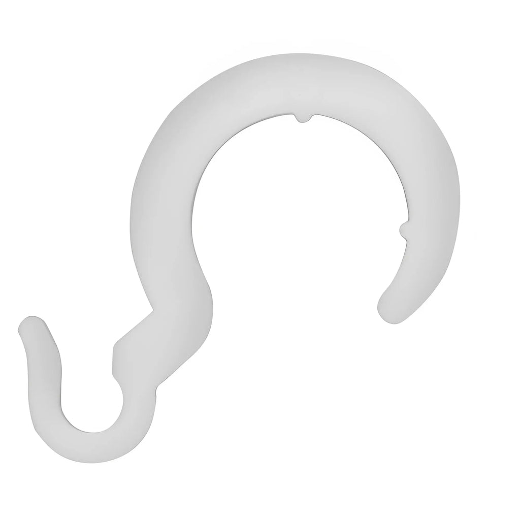 White plastic hook with smooth rounded design and slight curve for cleanstream deluxe shower enema bag and nozzle kit