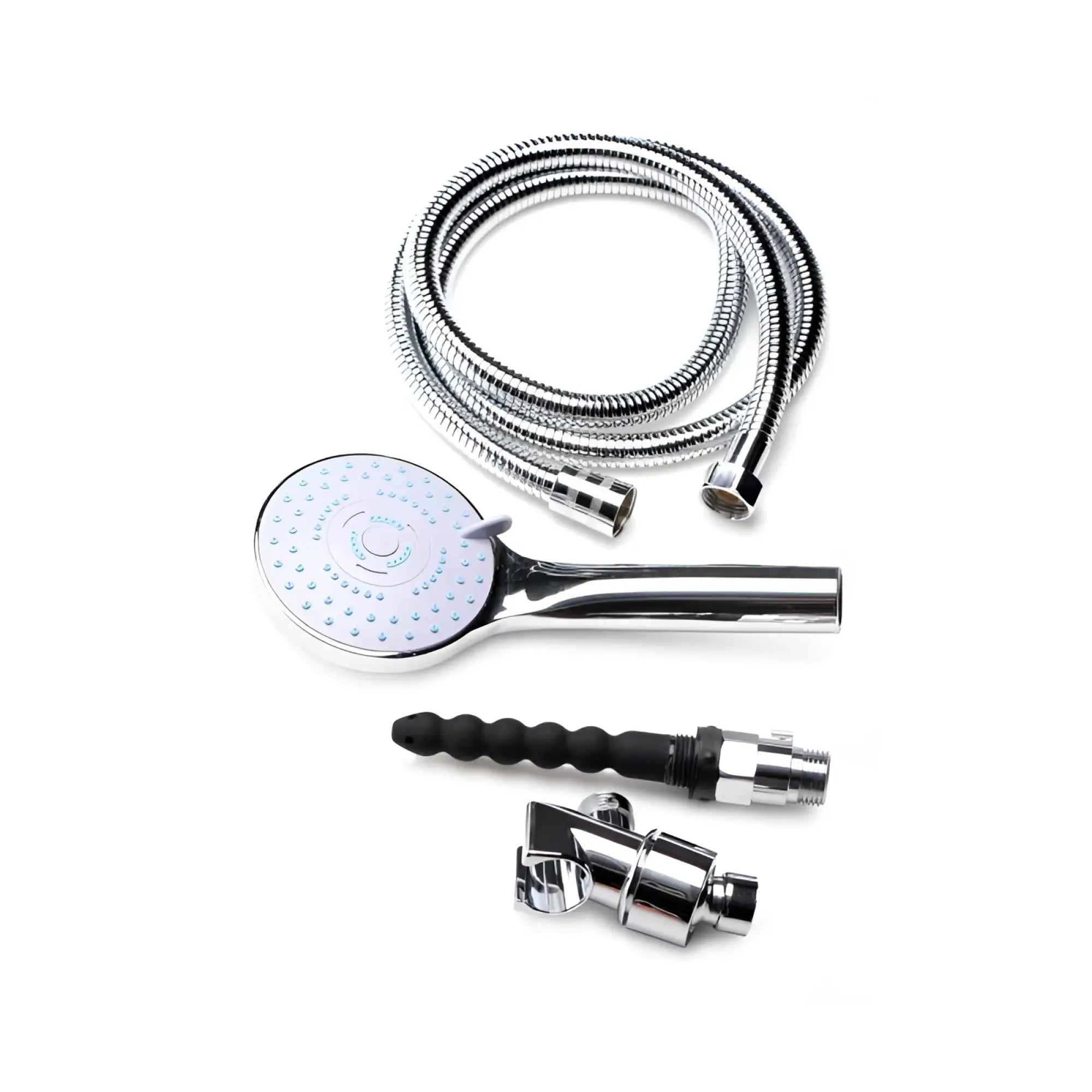 Cleanstream discreet shower enema set chrome handheld showerhead with circular face multiple spray nozzles and control knob