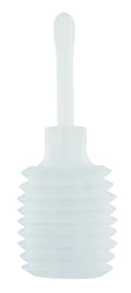 Transparent plastic CleanStream disposable douche bottle with long slender spout and ribbed body for irrigation
