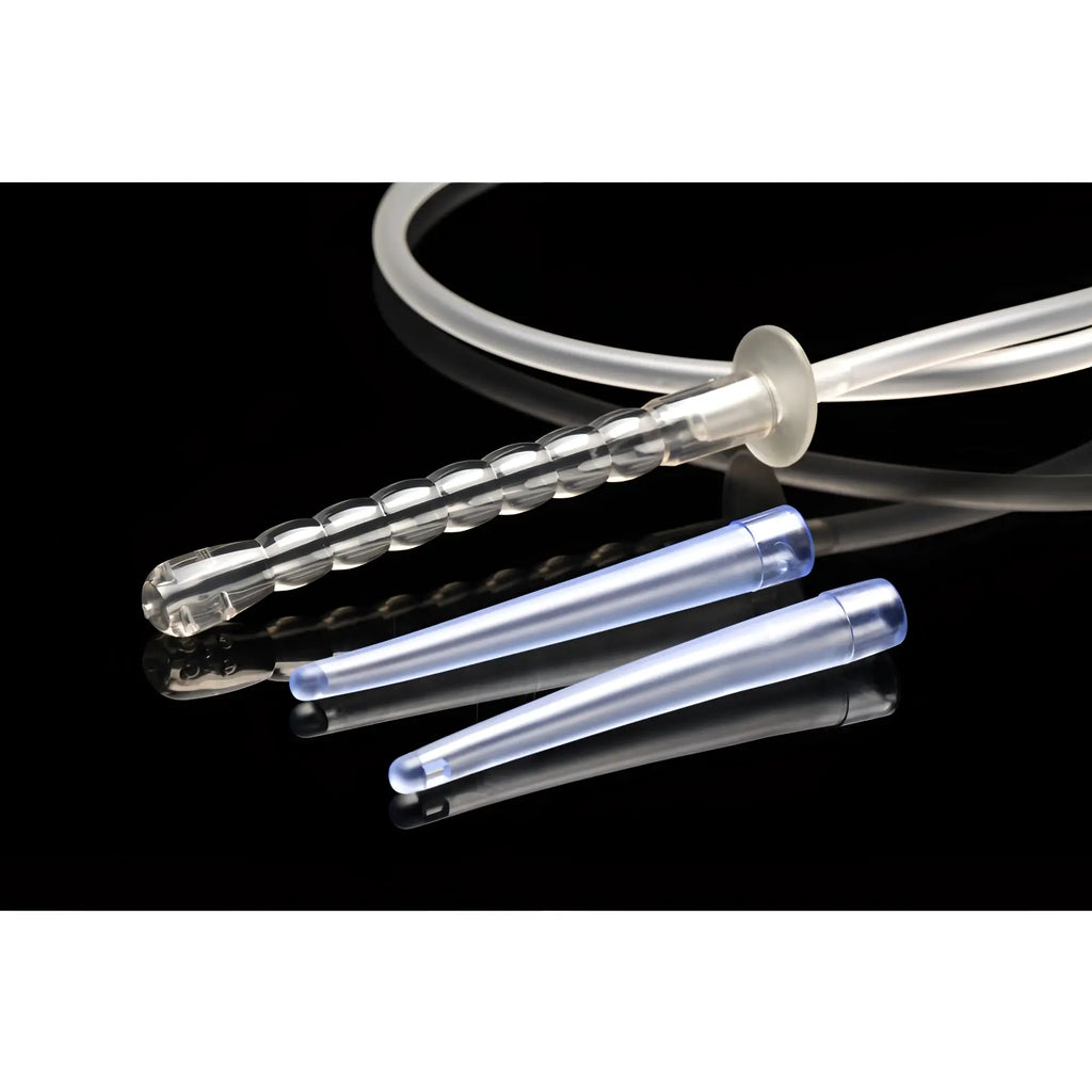 Clearstream enema syringe made of translucent plastic with ribbed texture and tapered end for easy insertion