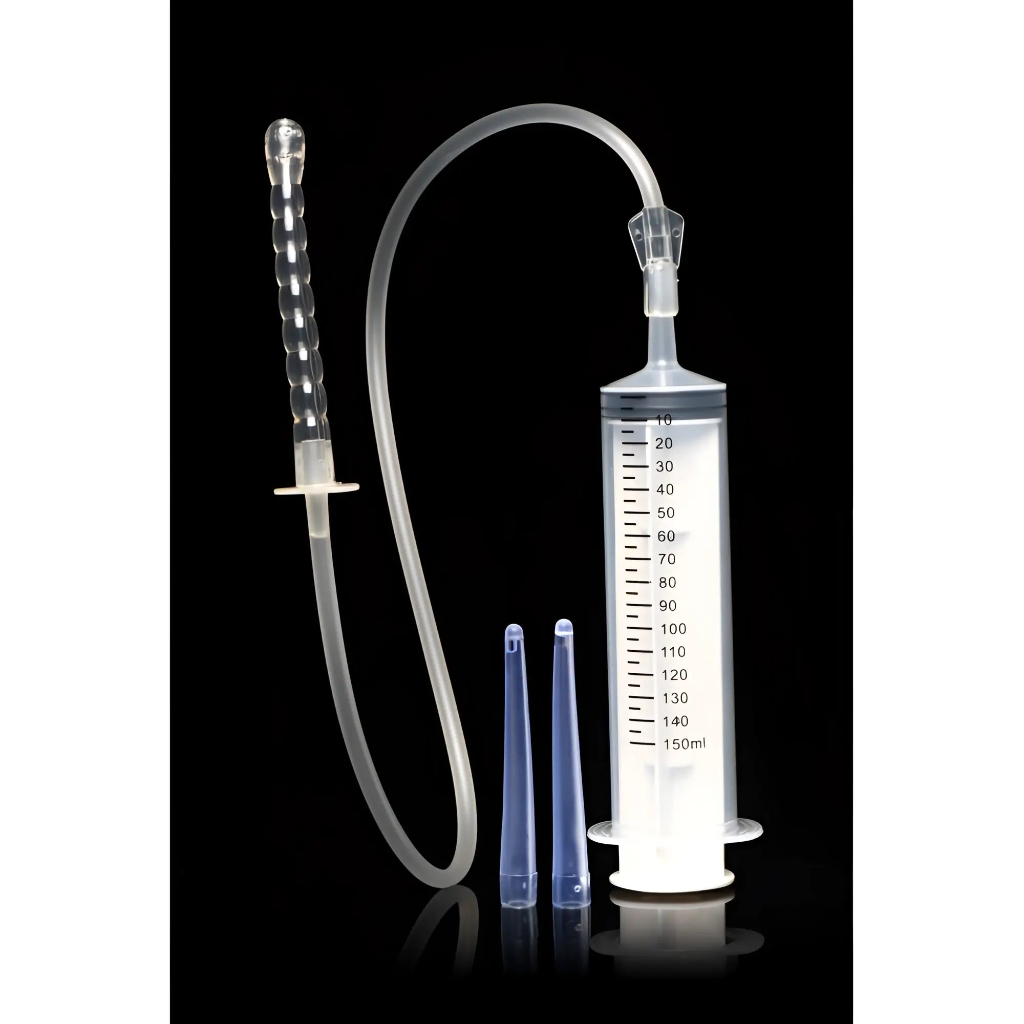 Cleanstream enema syringe with attachments transparent plastic 150ml syringe with measurement markings and flexible tube