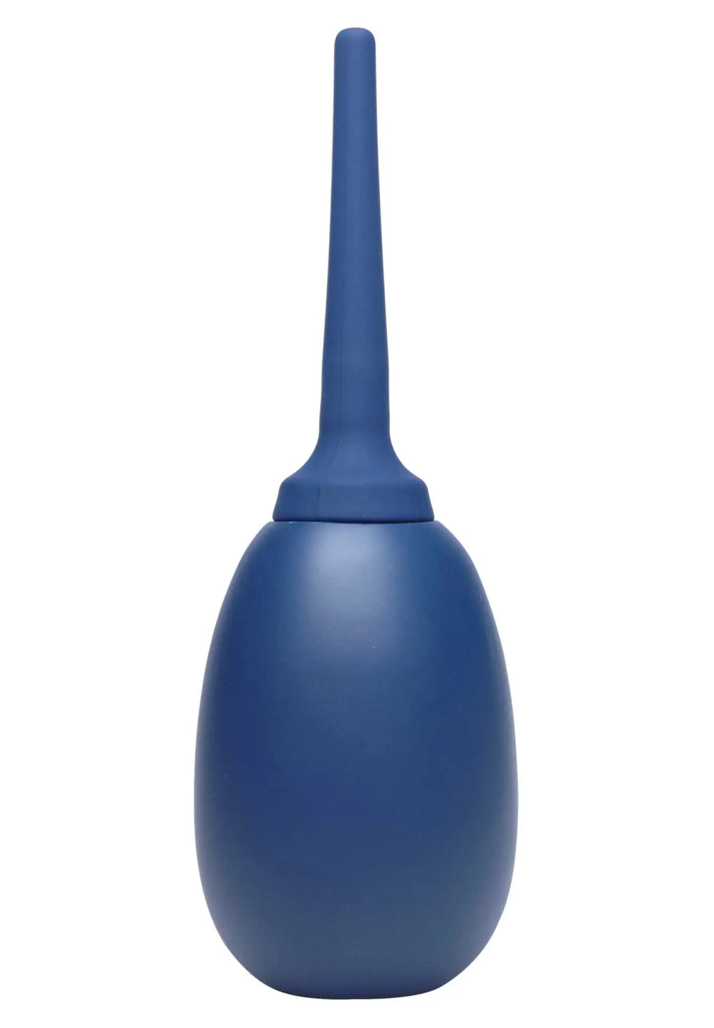 Blue silicone bulb syringe with long slender nozzle for gentle cleansing in cleanstream flex tip enema bulb