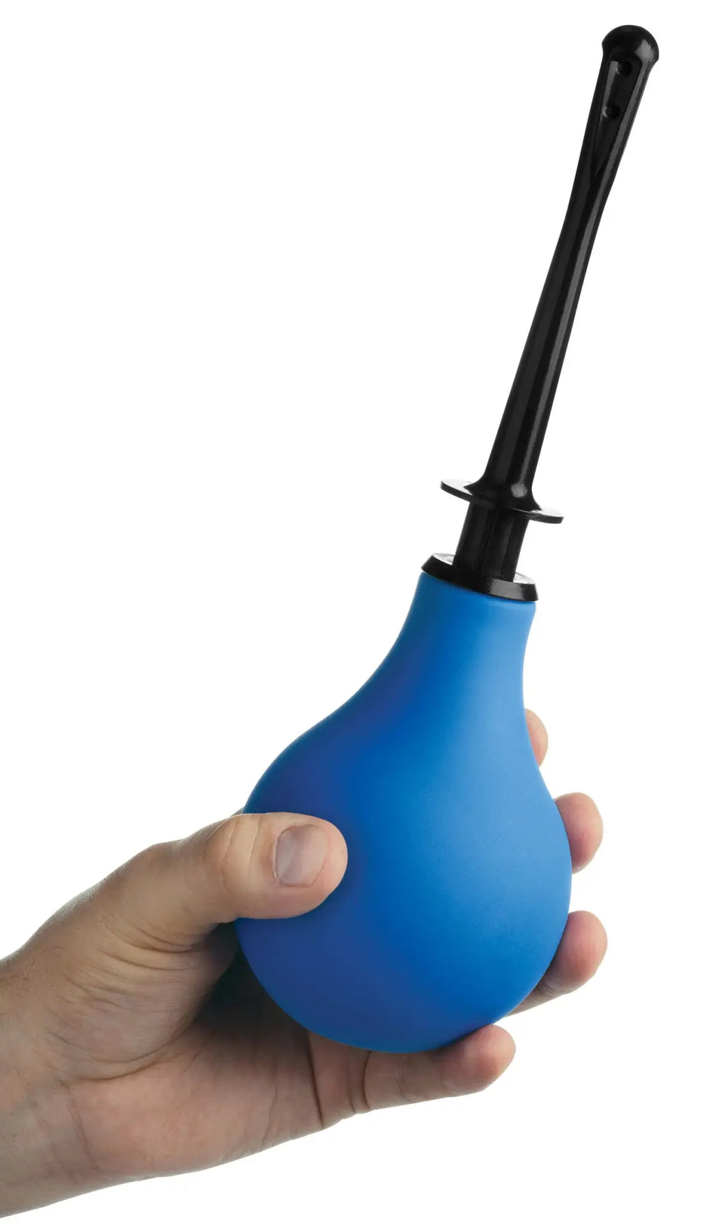 Blue rubber bulb with black plastic nozzle from cleanstream premium one way valve anal douche set