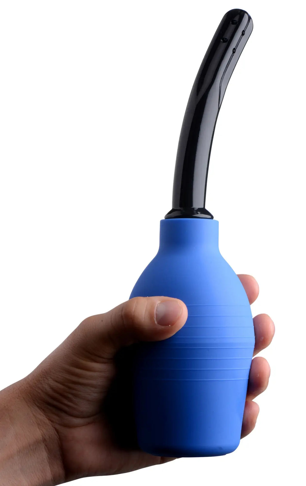 Cleanstream premium one way valve enema bulb with blue silicone bulb and black curved nozzle for easy cleaning