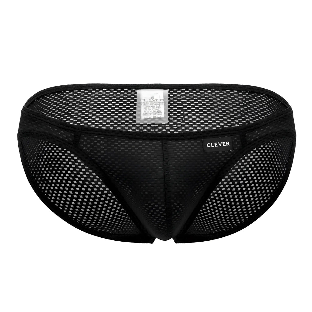 Black clever 0535-1 kroma bikini briefs with a sleek breathable black mesh design and clever brand label waistband