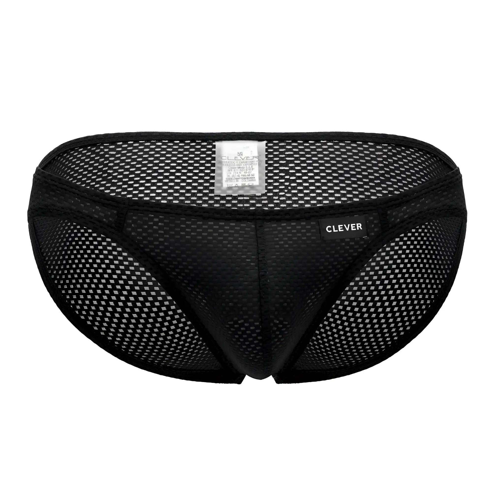Black clever 0535-1 kroma bikini briefs with a sleek breathable black mesh design and clever brand label waistband