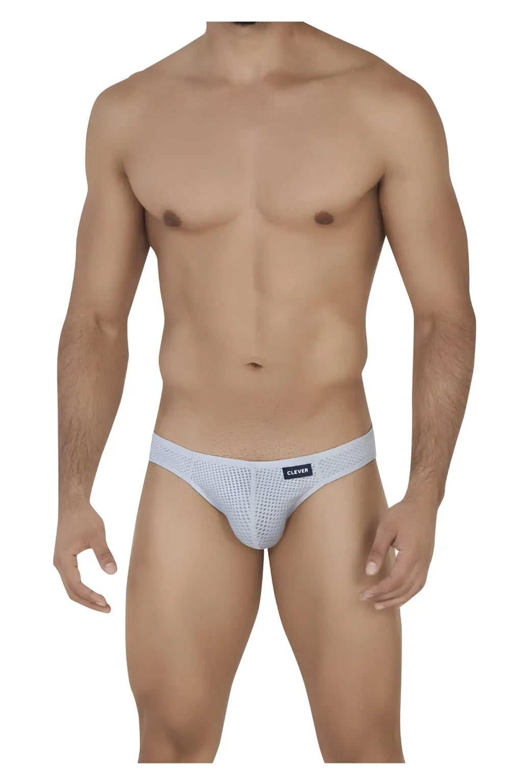 Light gray mesh Clever 0535-1 Kroma bikini briefs with subtle pattern and small black waistband brand tag