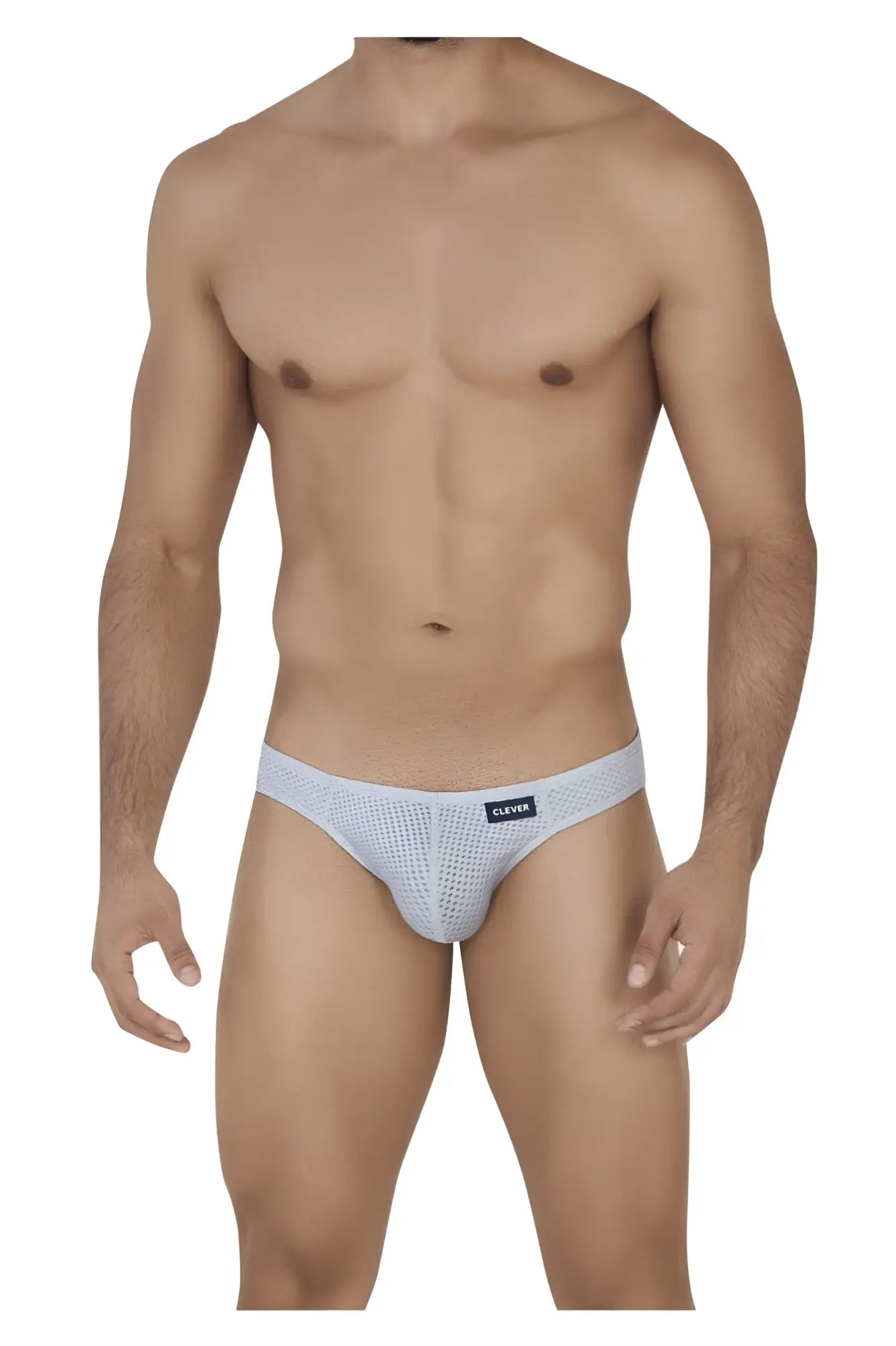 Light gray mesh Clever 0535-1 Kroma bikini briefs with subtle pattern and small black waistband brand tag