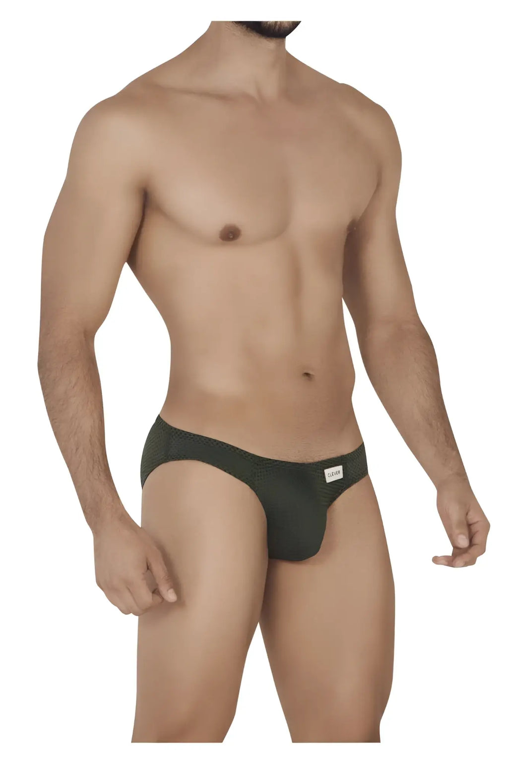 Dark green clever 0535-1 kroma bikini briefs with subtle textured pattern and white label on the waistband