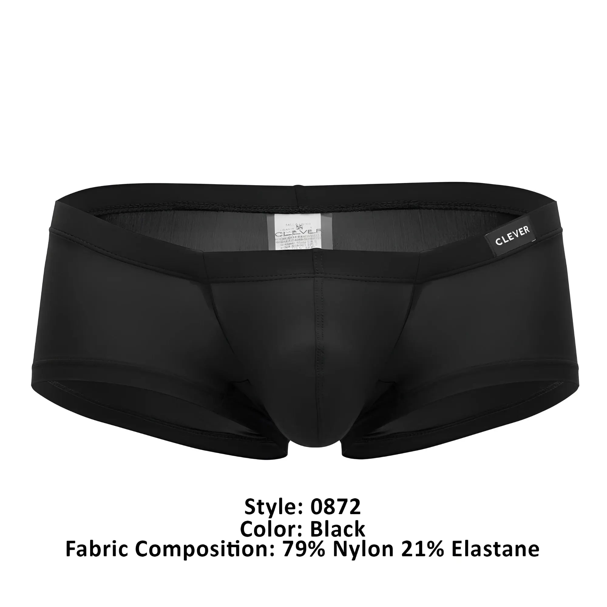 Black clever 0872 latin trunks briefs featuring sleek design made of 79 nylon and 21 elastane fabric