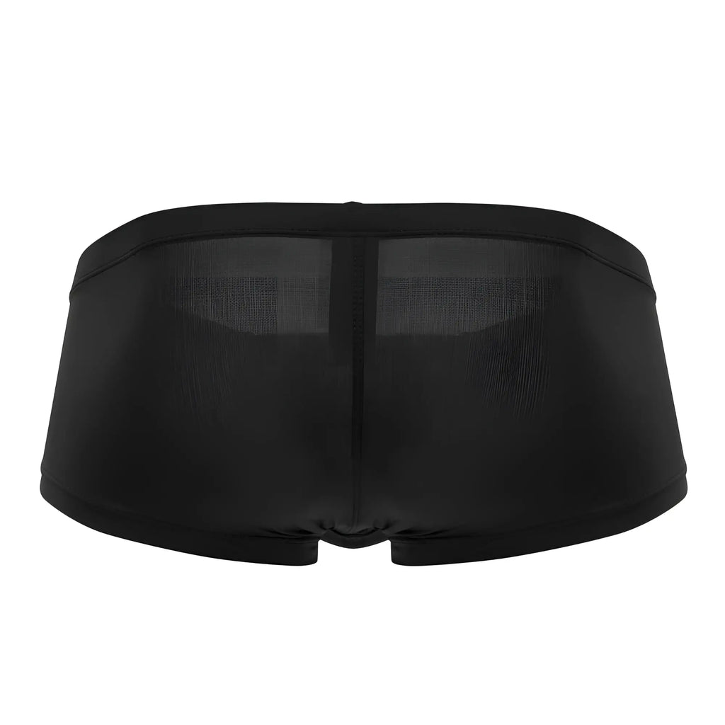 Black sheer mesh briefs clever 0872 latin trunks with smooth form-fitting design shown from the back side