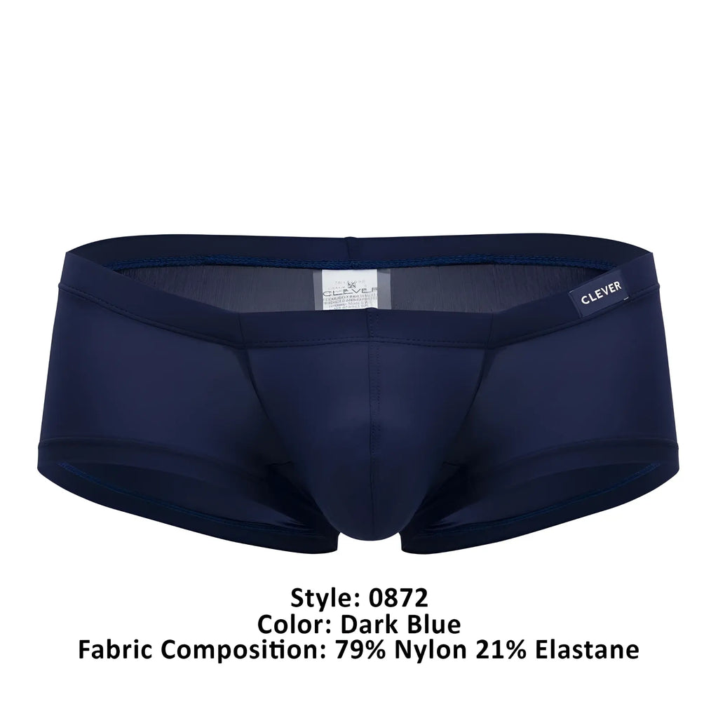Dark blue clever 0872 latin trunks men’s briefs made of smooth nylon and elastane blend with supportive waistband