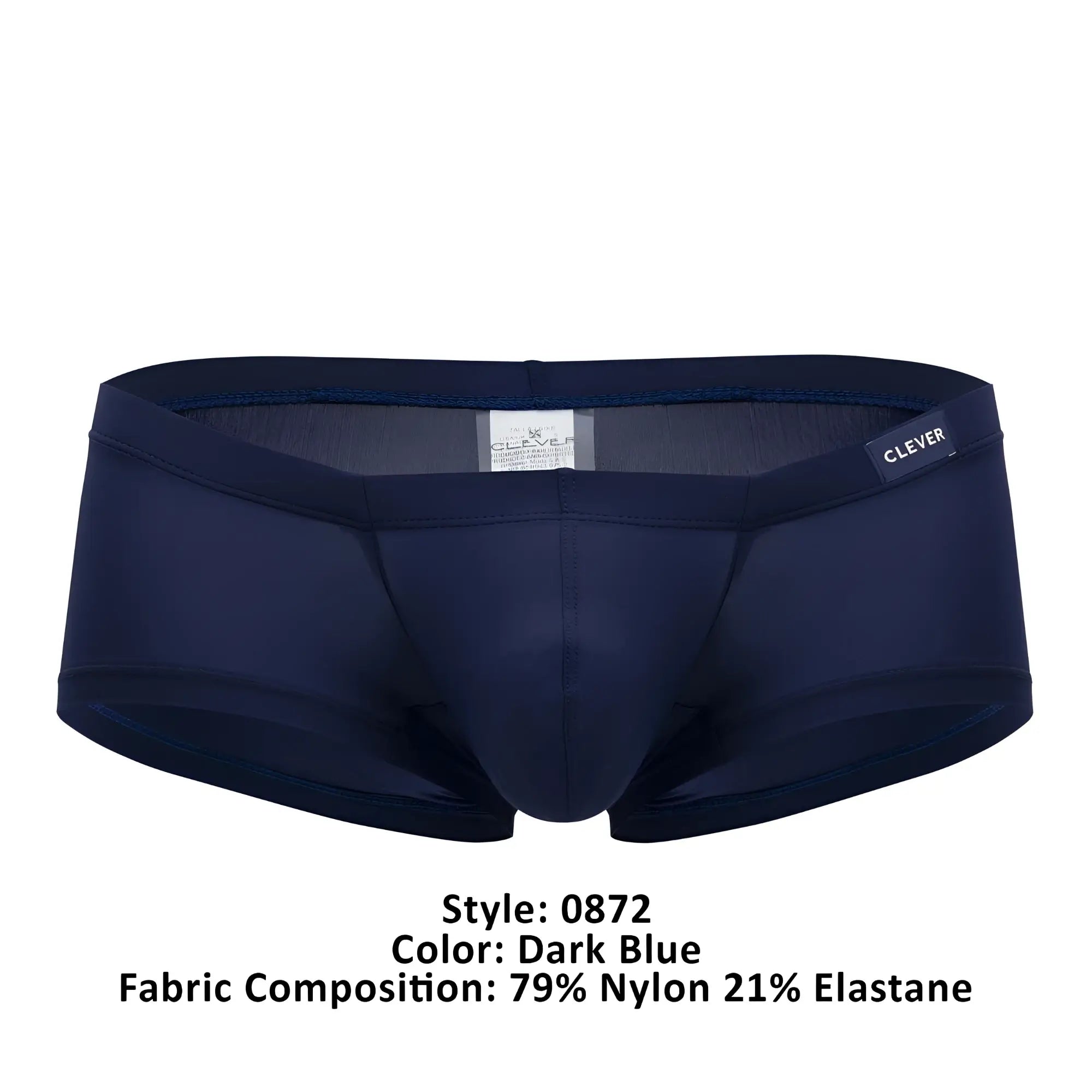 Dark blue clever 0872 latin trunks men’s briefs made of smooth nylon and elastane blend with supportive waistband