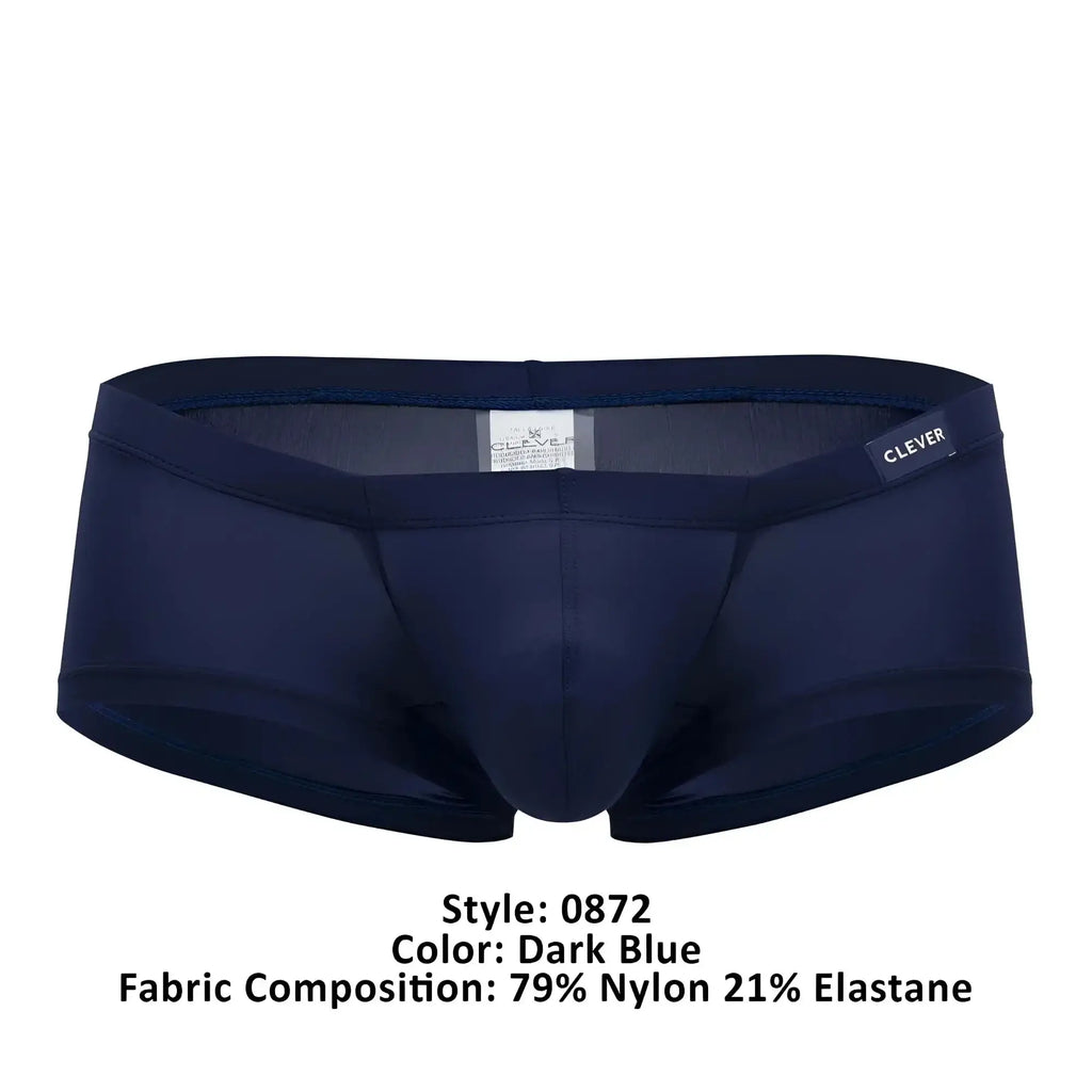 Dark blue clever 0872 latin trunks men’s briefs made of smooth nylon and elastane blend with supportive waistband
