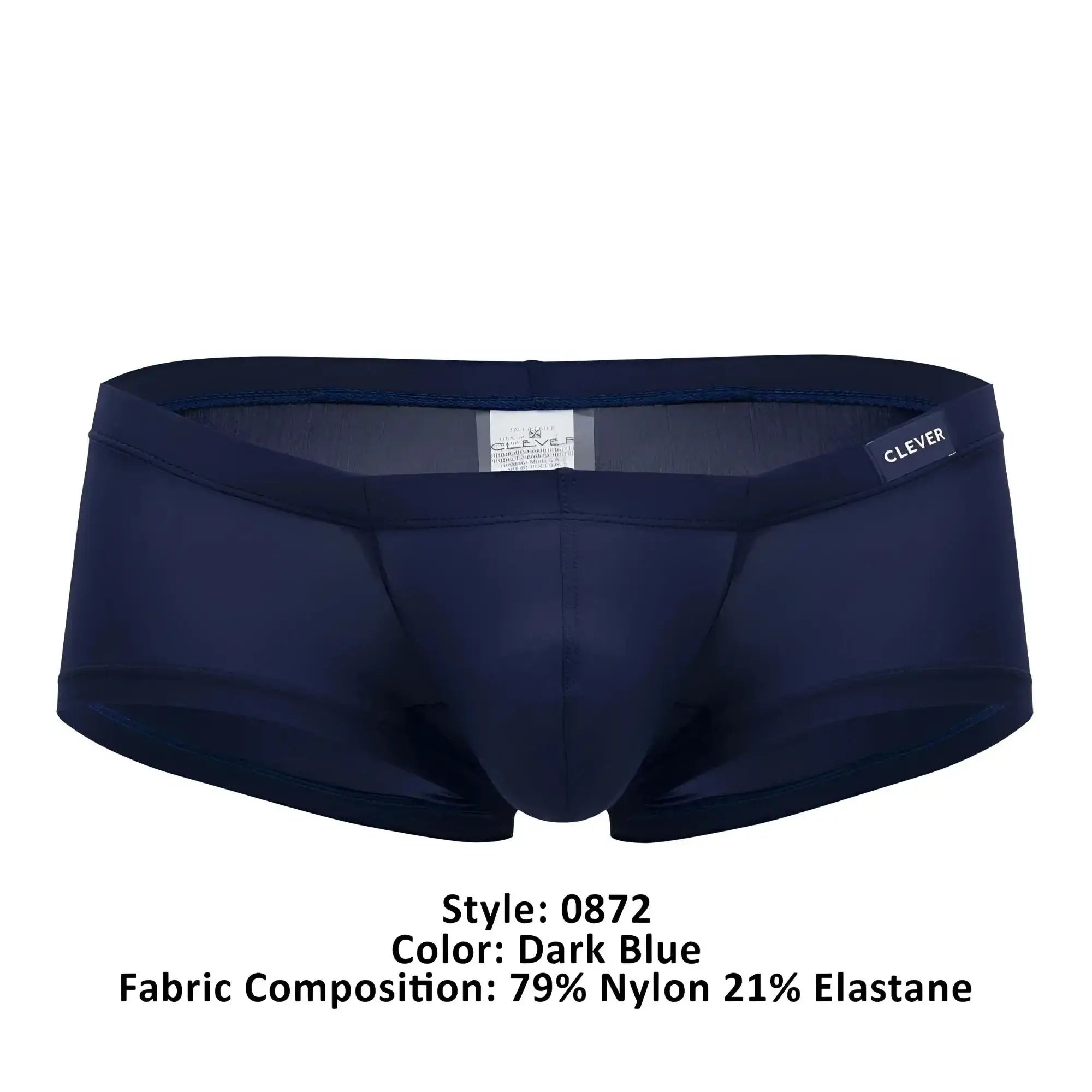 Dark blue clever 0872 latin trunks men’s briefs made of smooth nylon and elastane blend with supportive waistband