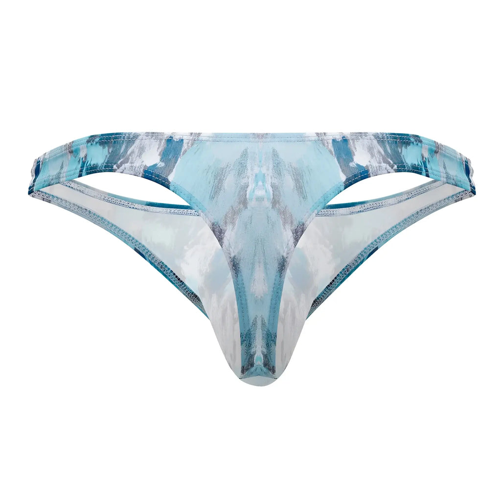 Clever 0932 art thong in gray with a light blue and white abstract mirrored pattern on soft fabric