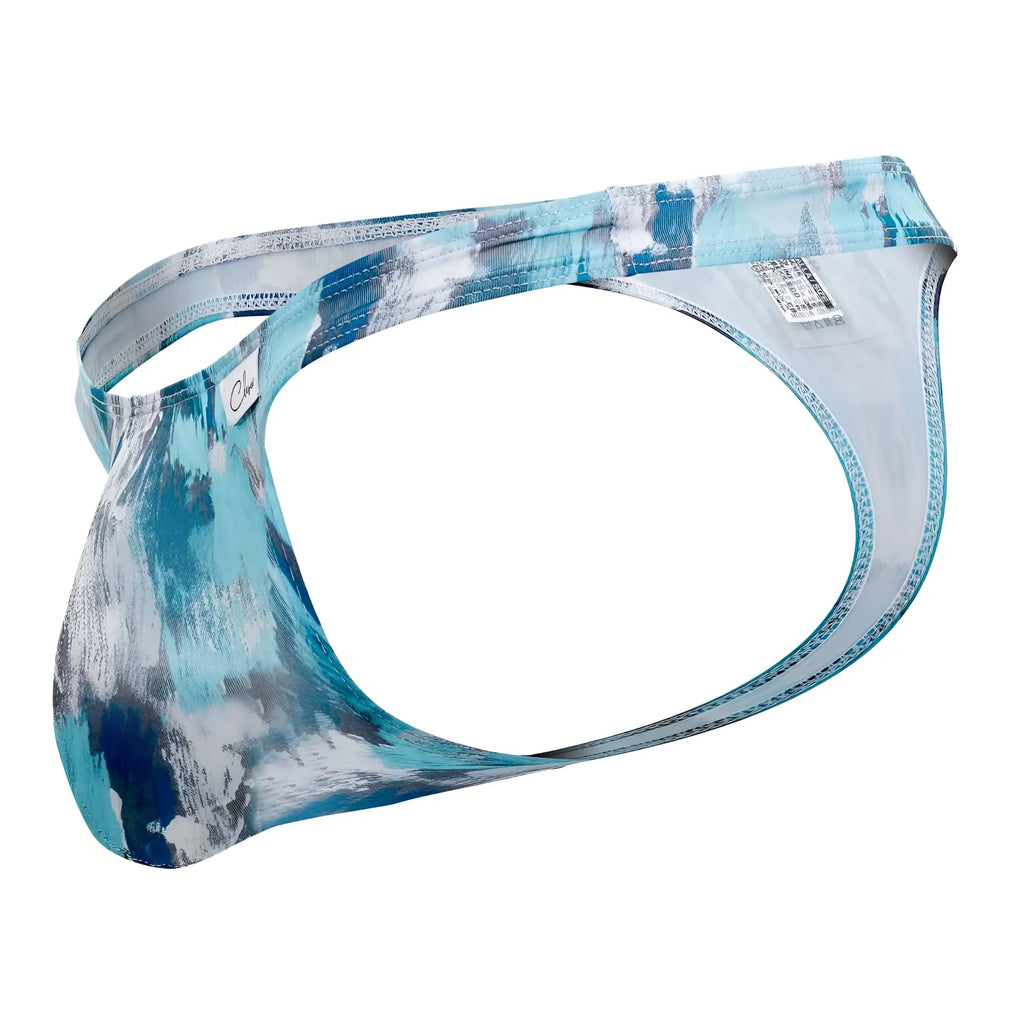 Clever 0932 Art Thongs color gray men’s thong with turquoise and white abstract paint splatter modern design