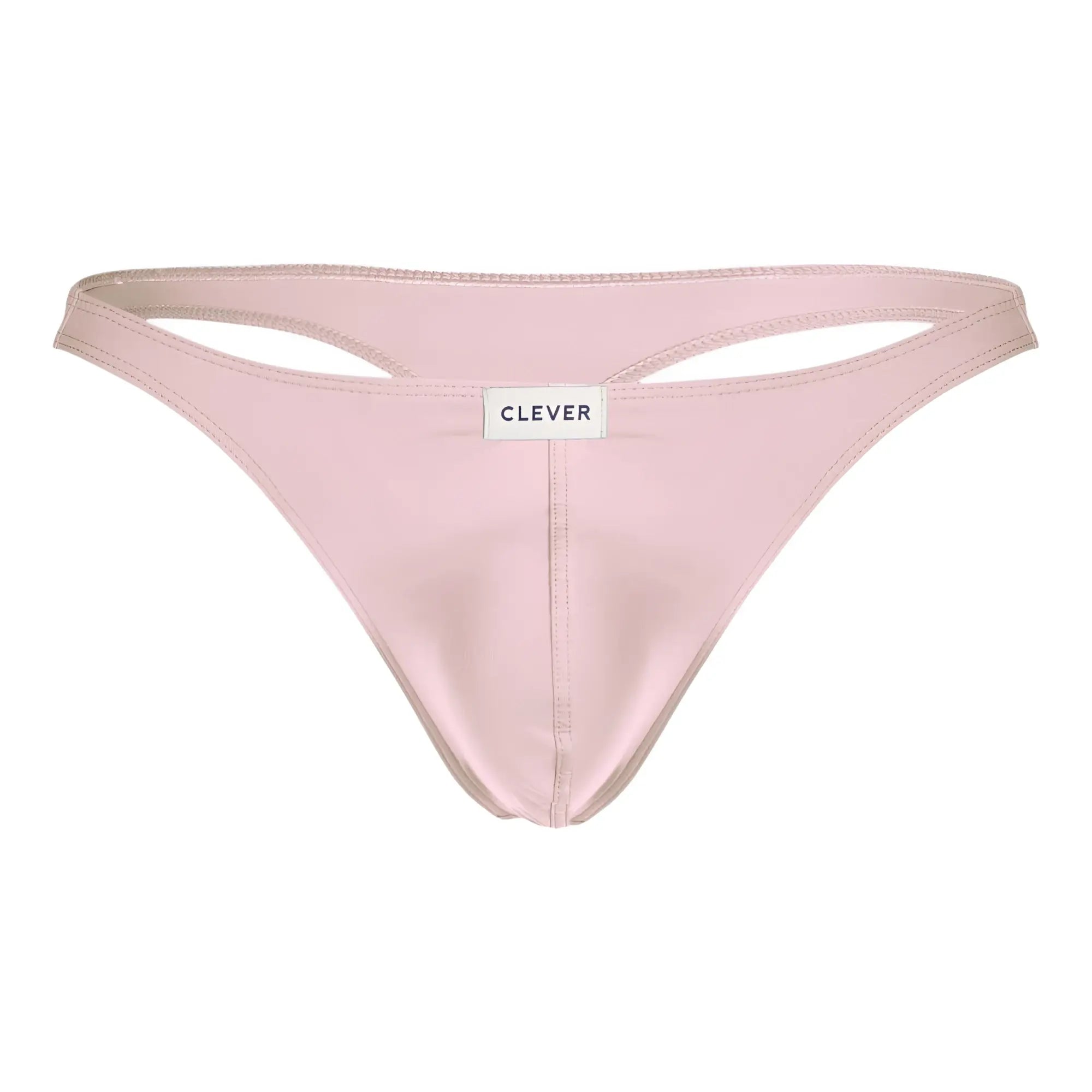 A sleek light pink satin thong from clever 100007 3pk Australian Latin thongs with a minimalist design and brand label