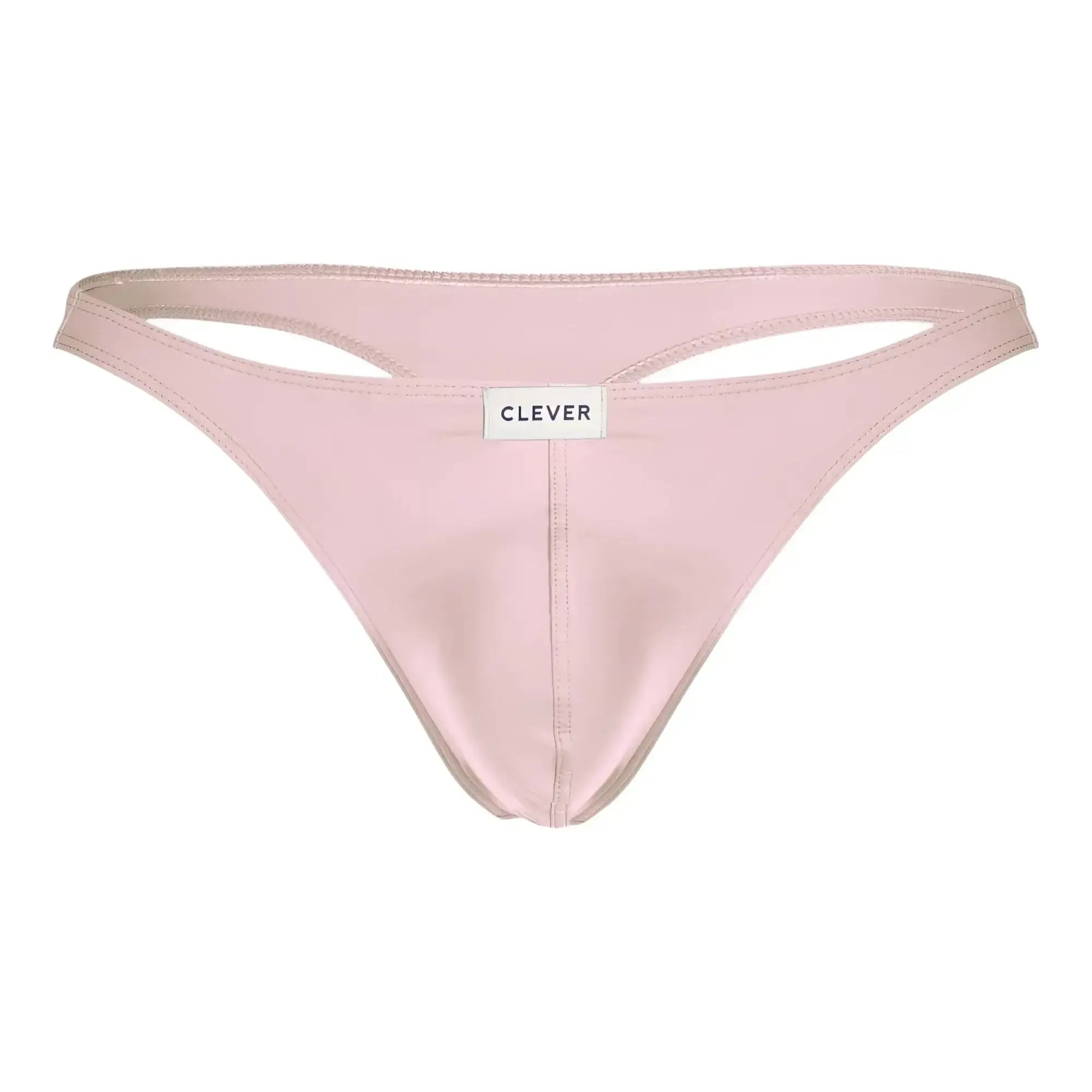 A sleek light pink satin thong from clever 100007 3pk Australian Latin thongs with a minimalist design and brand label