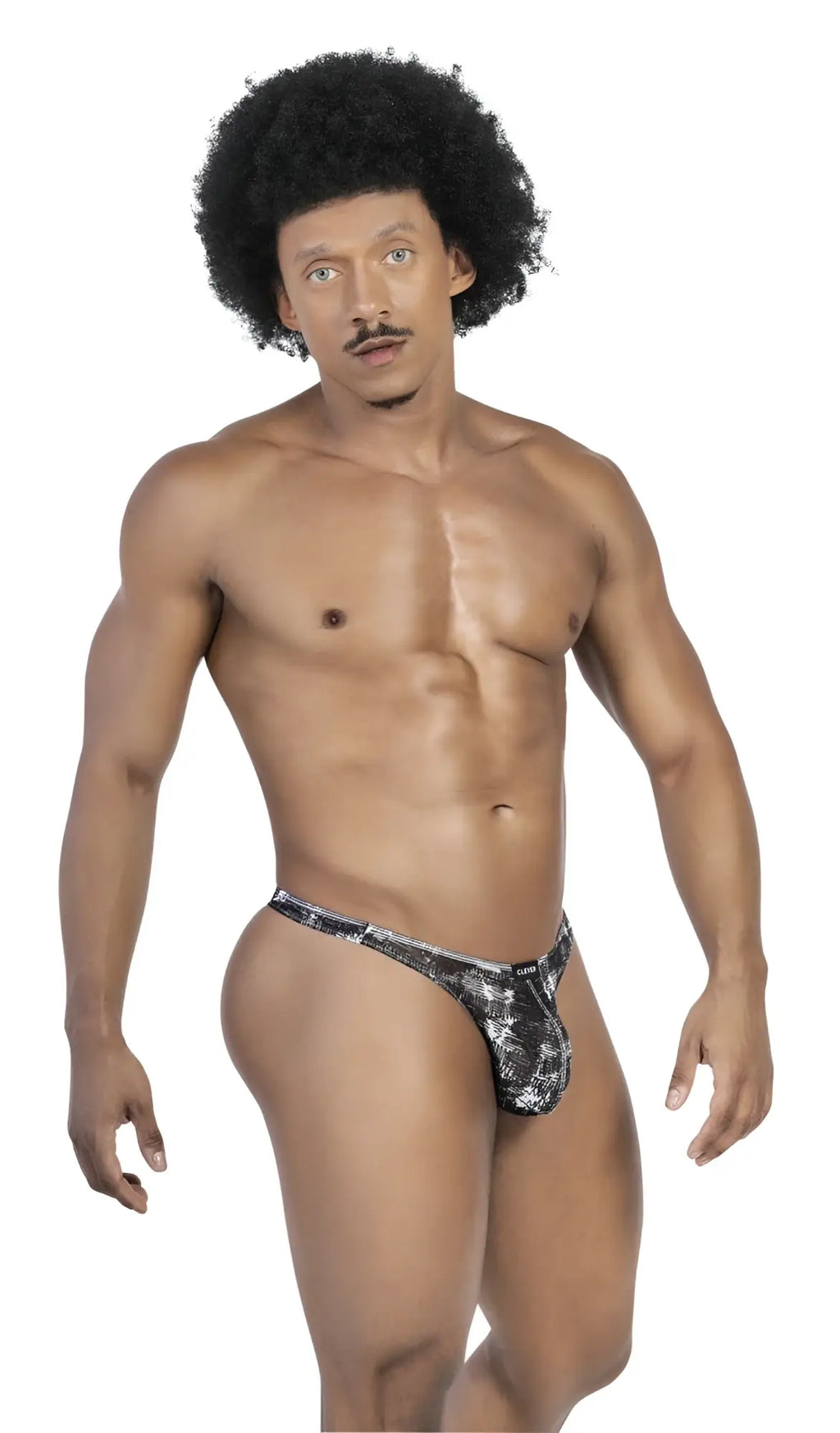 Black and gray patterned clever 100008 mens thong with subtle sheen from australian latin thongs 3pk set