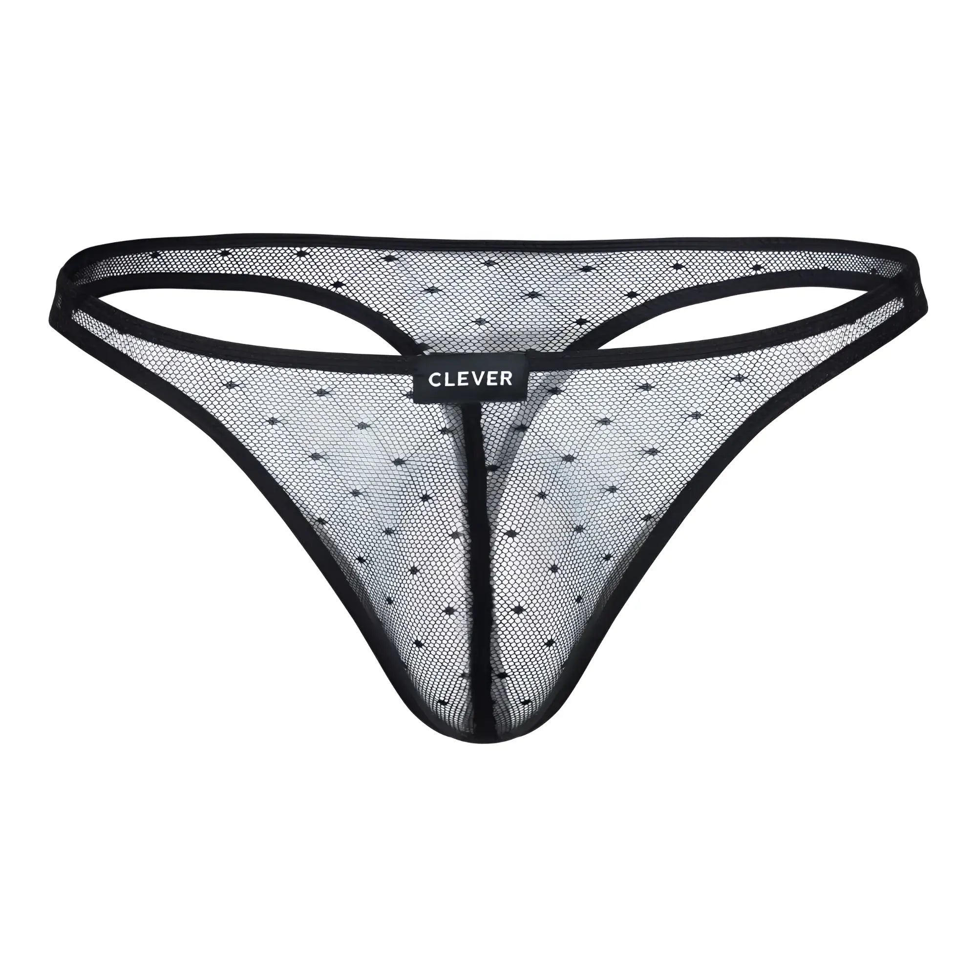 Black mesh thong with subtle pattern and reinforced trim from clever 100008 3PK australian latin thongs in black color