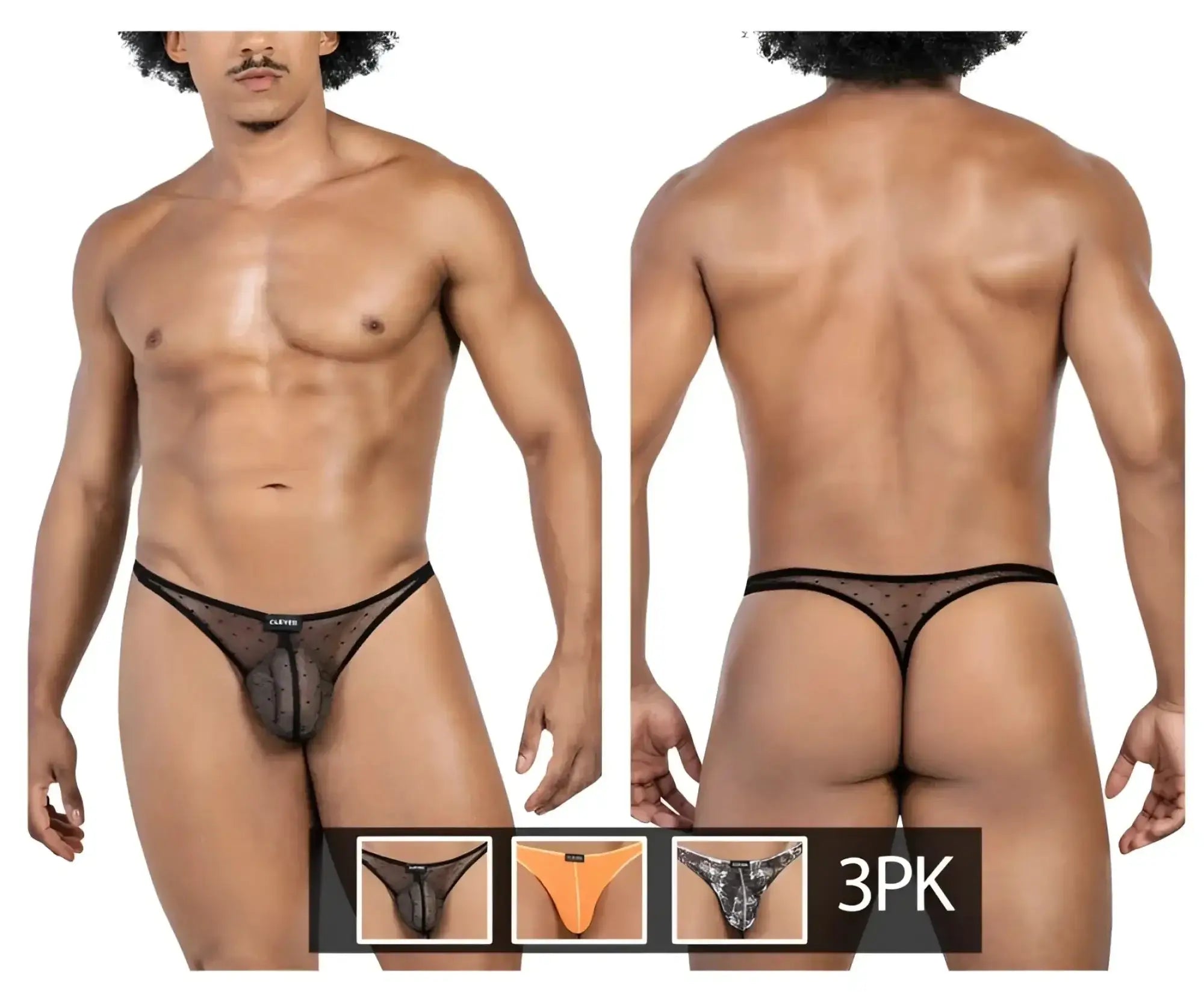 Black sheer mesh thong with dotted pattern and elastic trim from clever 100008 australian latin thongs pack