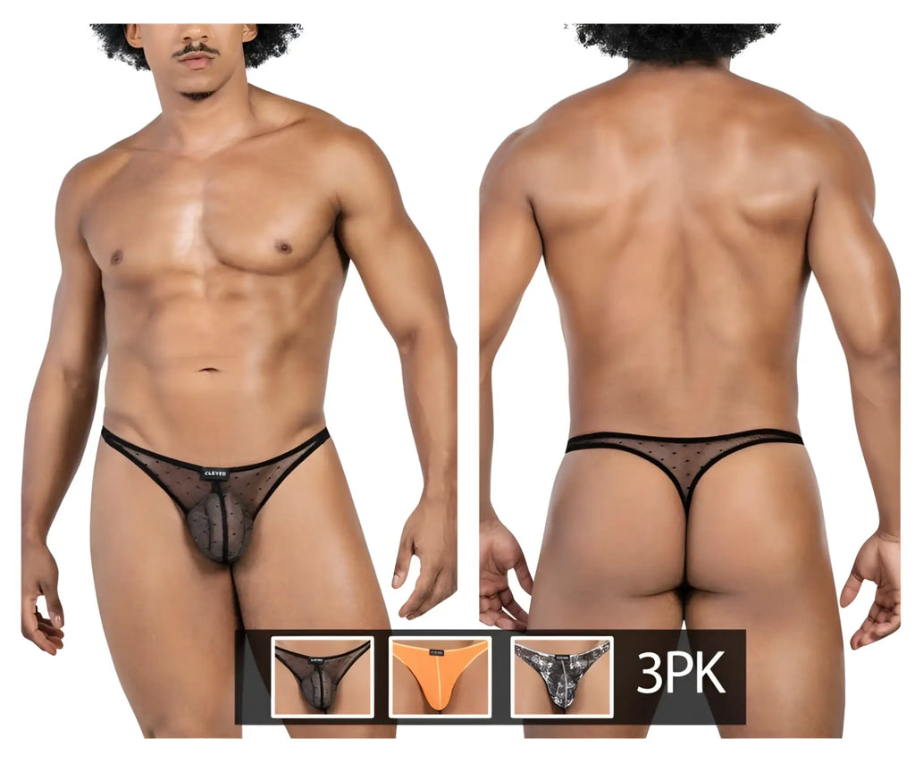 Black sheer mesh thong with dotted pattern and elastic trim from clever 100008 australian latin thongs pack