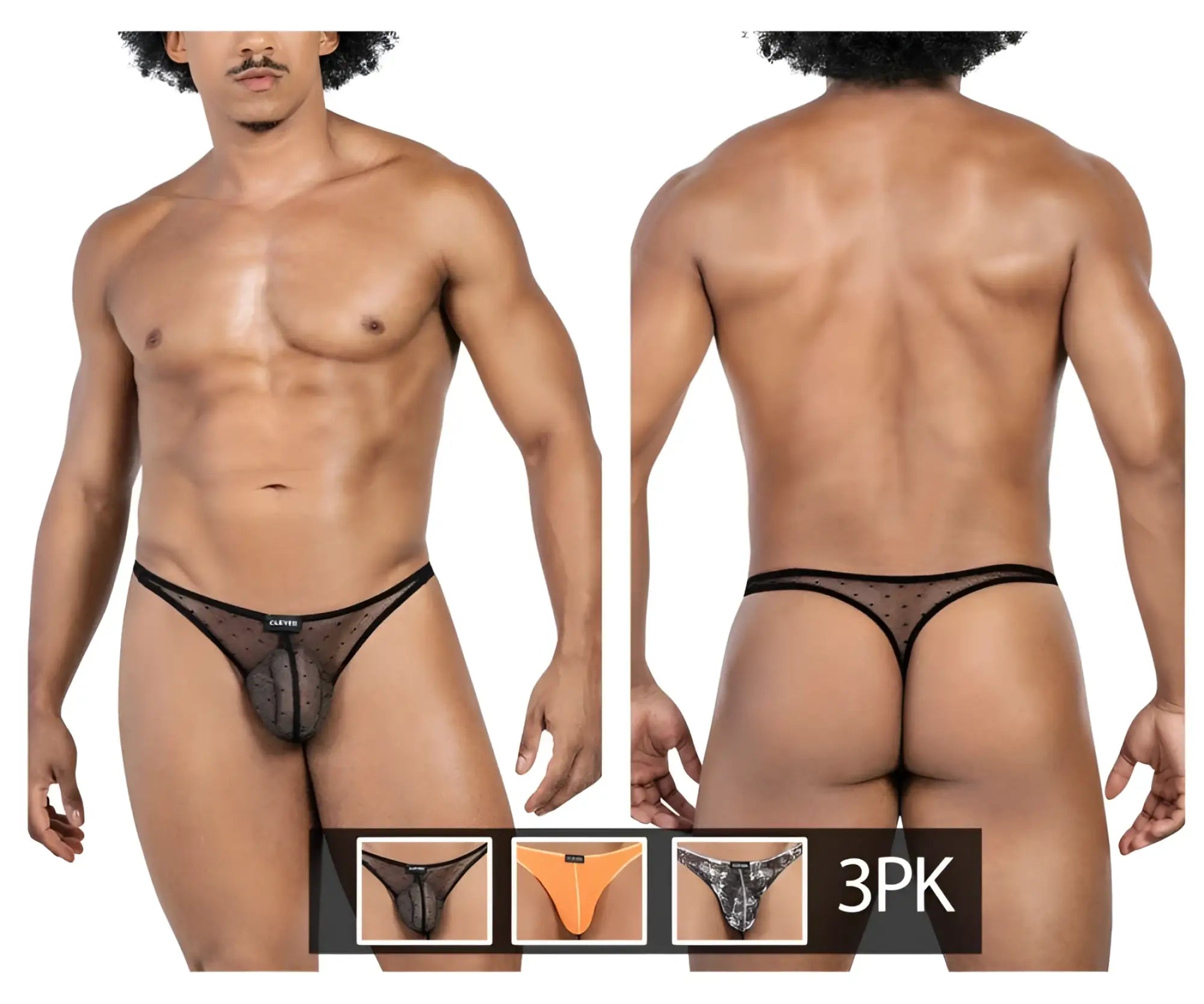 Black sheer mesh thong with dotted pattern and elastic trim from clever 100008 australian latin thongs pack