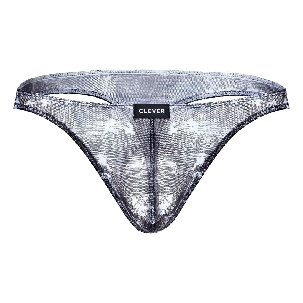 Black and white patterned sheer mesh thong with clever brand label from clever 100008 3pk australian latin thongs