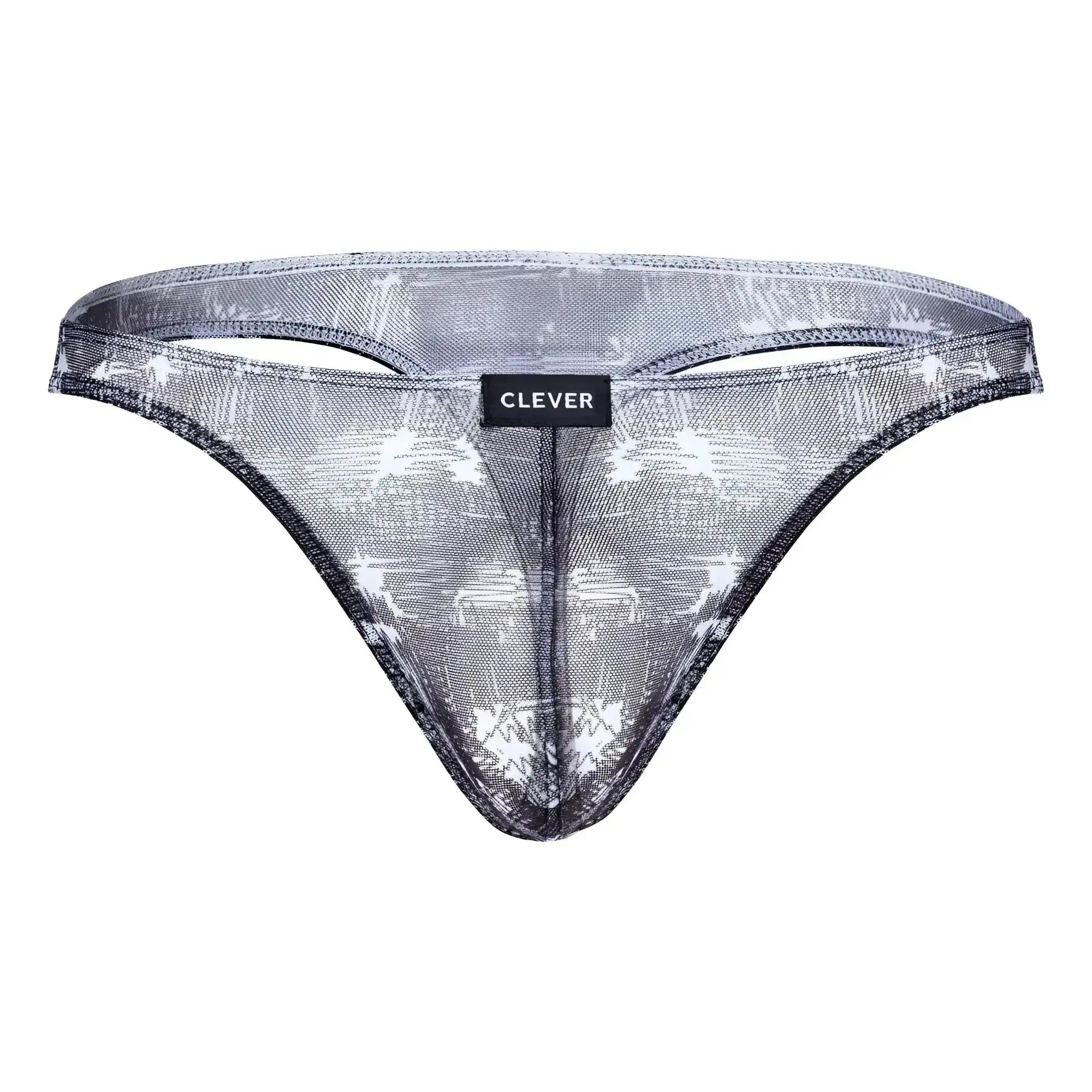 Black and white patterned sheer mesh thong with clever brand label from clever 100008 3pk australian latin thongs