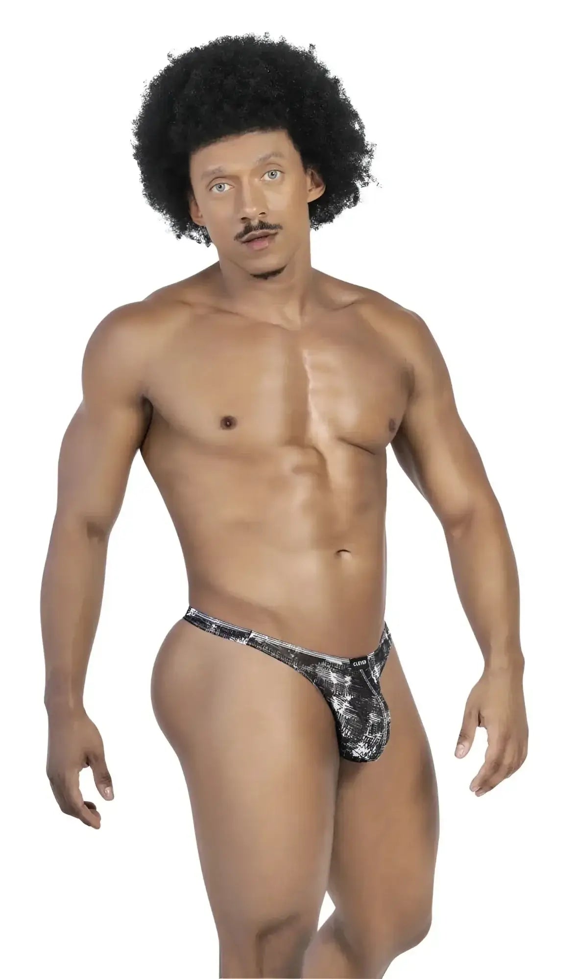 Black and gray patterned clever 100008 mens thong with subtle sheen from australian latin thongs 3pk set