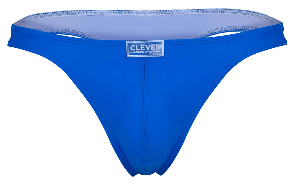 Bright blue clever 10009 thong with light gray interior lining and stitched trim in multi-colored pride 7pk set