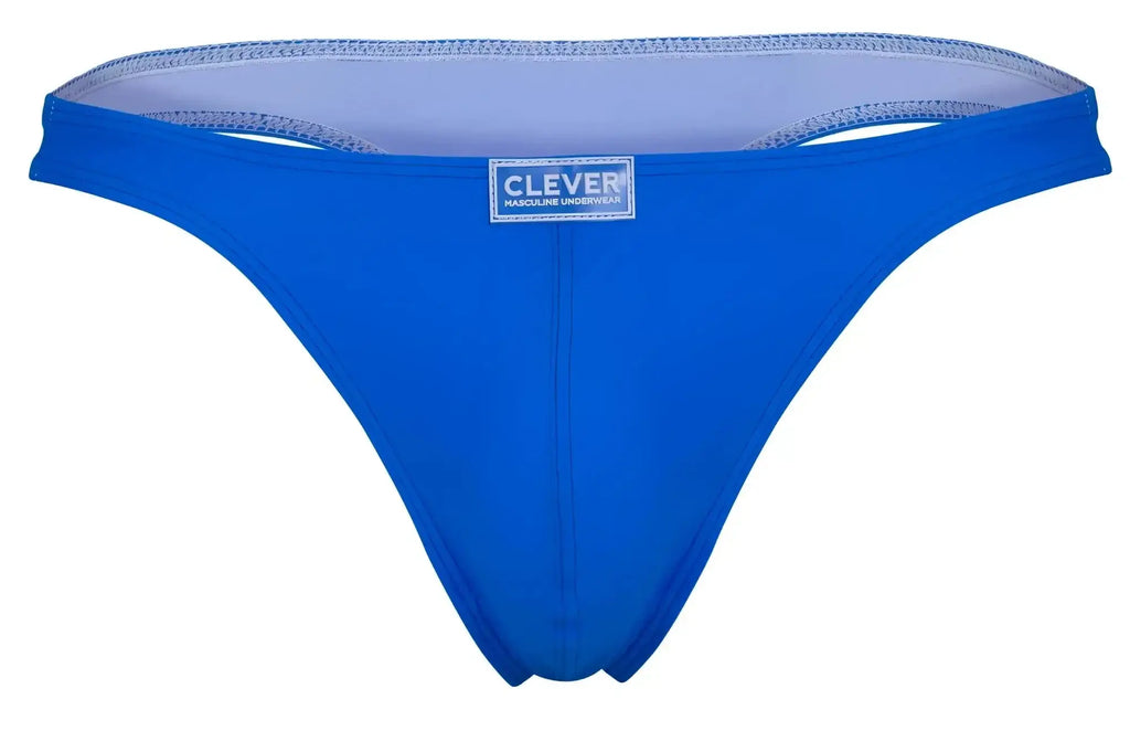 Bright blue clever 10009 thong with light gray interior lining and stitched trim in multi-colored pride 7pk set