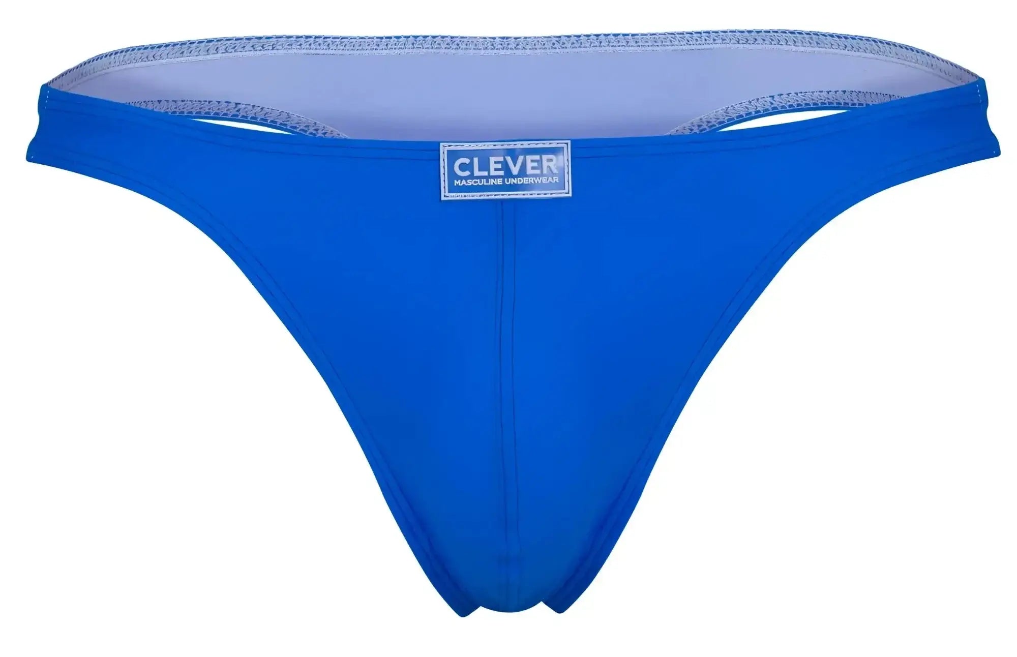 Bright blue clever 10009 thong with light gray interior lining and stitched trim in multi-colored pride 7pk set