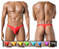 Red form-fitting thong with small rectangular logo front from clever 10009 7pk pride thongs multi-colored set