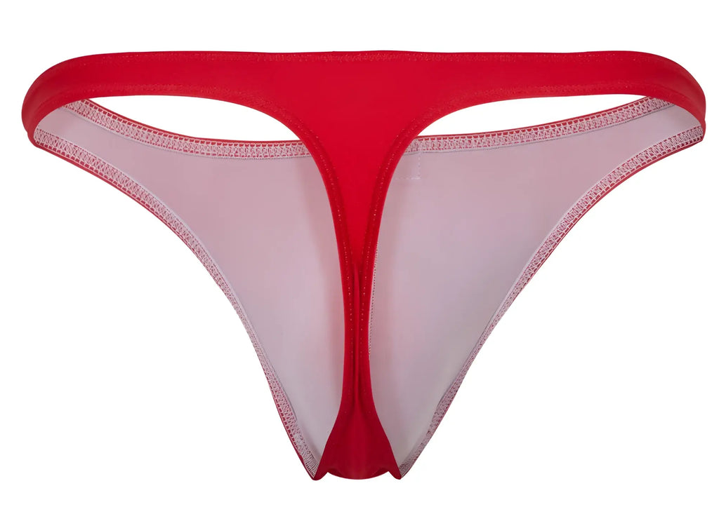 Red thong from clever 10009 7pk pride thongs with sheer white panel and matching red trim in multicolored pack