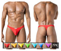 Red form-fitting thong with small rectangular logo front from clever 10009 7pk pride thongs multi-colored set