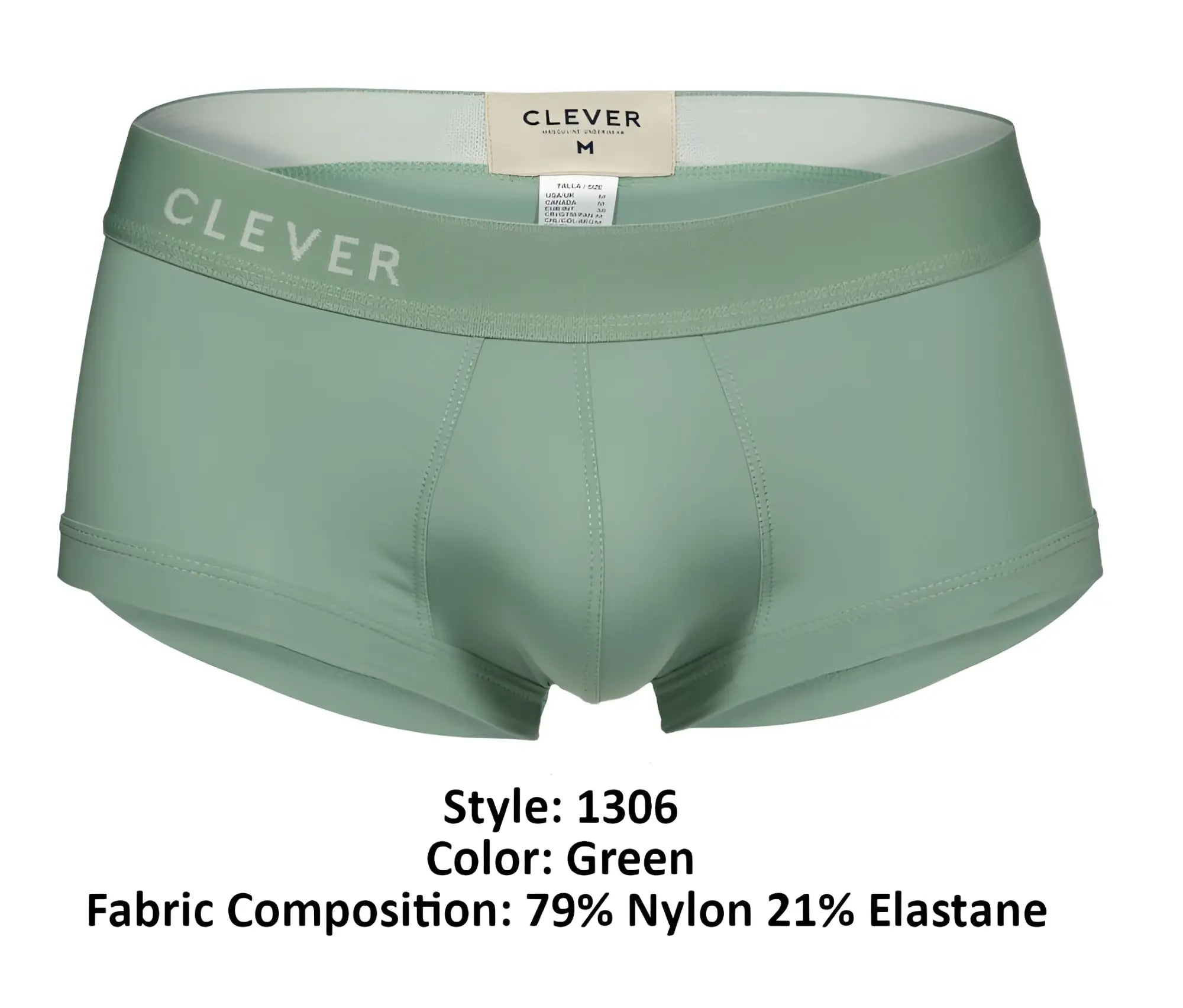 Clever 1306 tribe trunks green briefs made from 79% nylon and 21% elastane with a mint green color