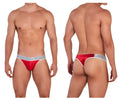 Red satin briefs with a silver elastic waistband featuring the brand name ever in clever 1410 earth thongs red